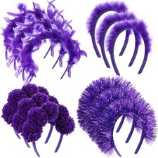 12 Pcs Halloween Fuzzy Headbands Fluffy Yarn Pom Pom Feather Tinsel Party Hea...