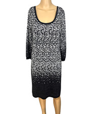 Attention Women's Sweater Dress Black & White Metallic Long Sleeve Stretch Sz-Lg