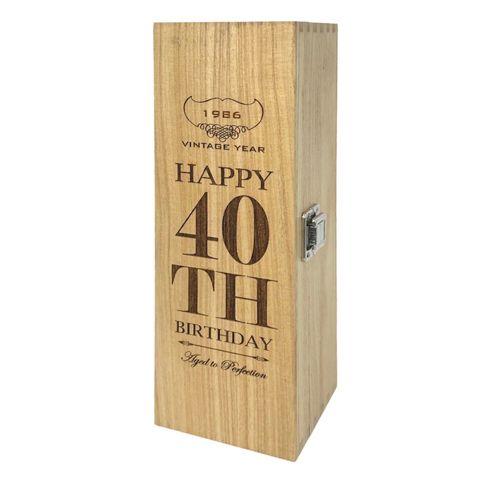 Personalised 40th 1986 Birthday Gift Wooden Champagne Wine Whisky Box HING06
