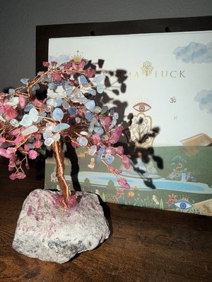 Karma and Luck Soothing Optimism Feng Shui Tree Aquamarine and Tourmaline