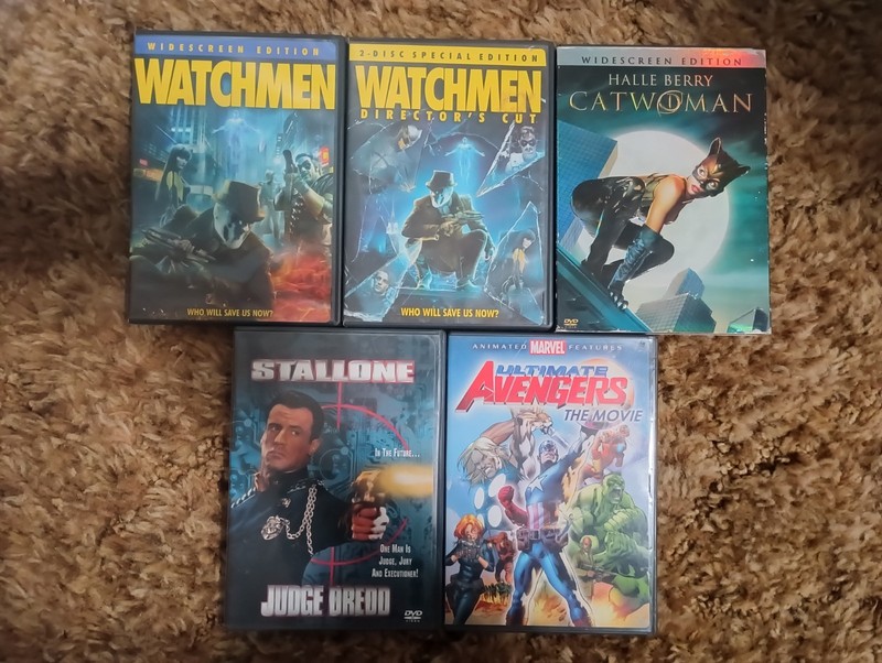 Lot of 5 Comic Book Movies on DVD! Watchmen Avengers Catwomen Judge Dredd 