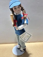 Gorham Up at Bat Sporting Kids Porcelain Doll 15"  Vintage W/ Tag And Stand