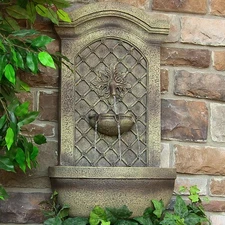 Rosette Outdoor Solar Wall Fountain with Battery - Florentine by Sunnydaze