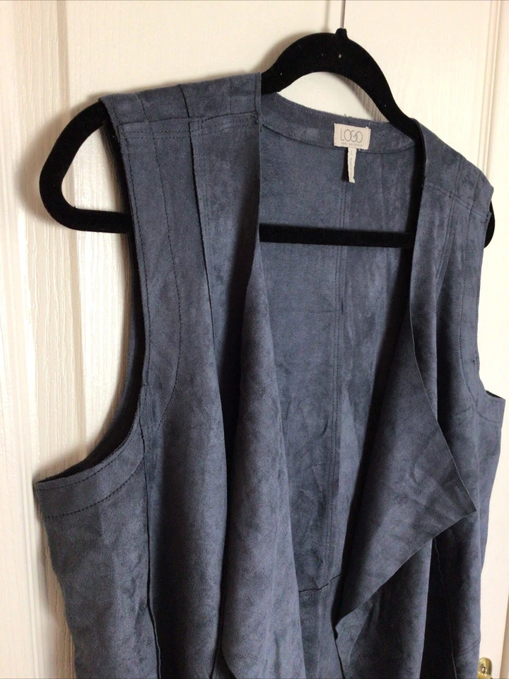 logo by lori goldstein Grey faux suede cascade front stretch Vest L - Image 2 of 4