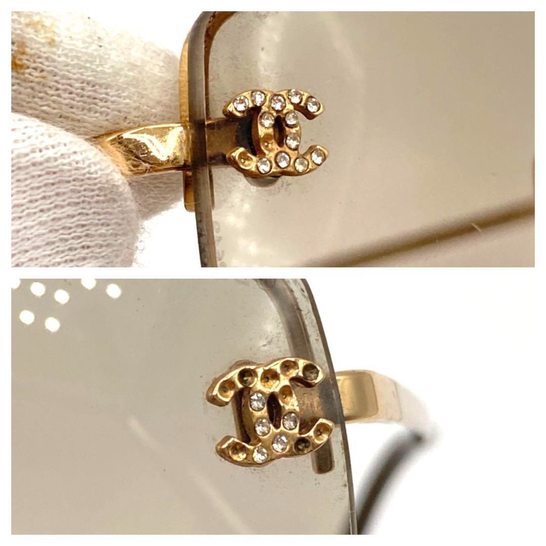 Chanel 4093-B Rimless Sunglasses Gold Frame Brown Lens Crystal