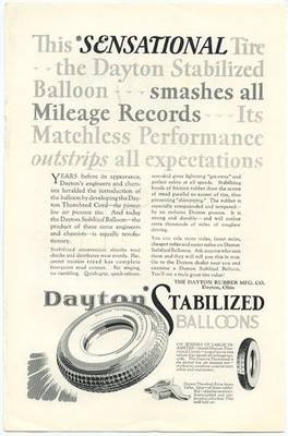Dayton Stabilized Balloon Tire Smashes All Mileage Records 1920s Vintage Ad