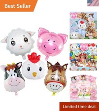 5 PCS Farm Animal Balloons, Cow Donkey Sheep Pig Chicken Foil Mylar Balloon f...