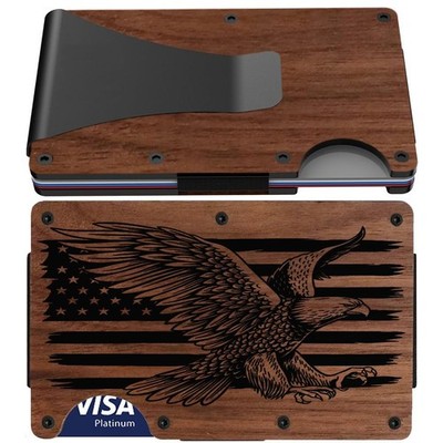 American Eagle Flag Laser Engraved Cherry Wood Grain RFID Blocking Wallet D7