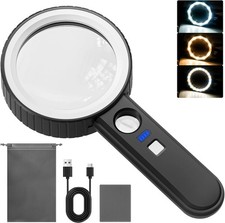 5X 10X Rechargeable Magnifying Glass with Light Lightweight for Reading