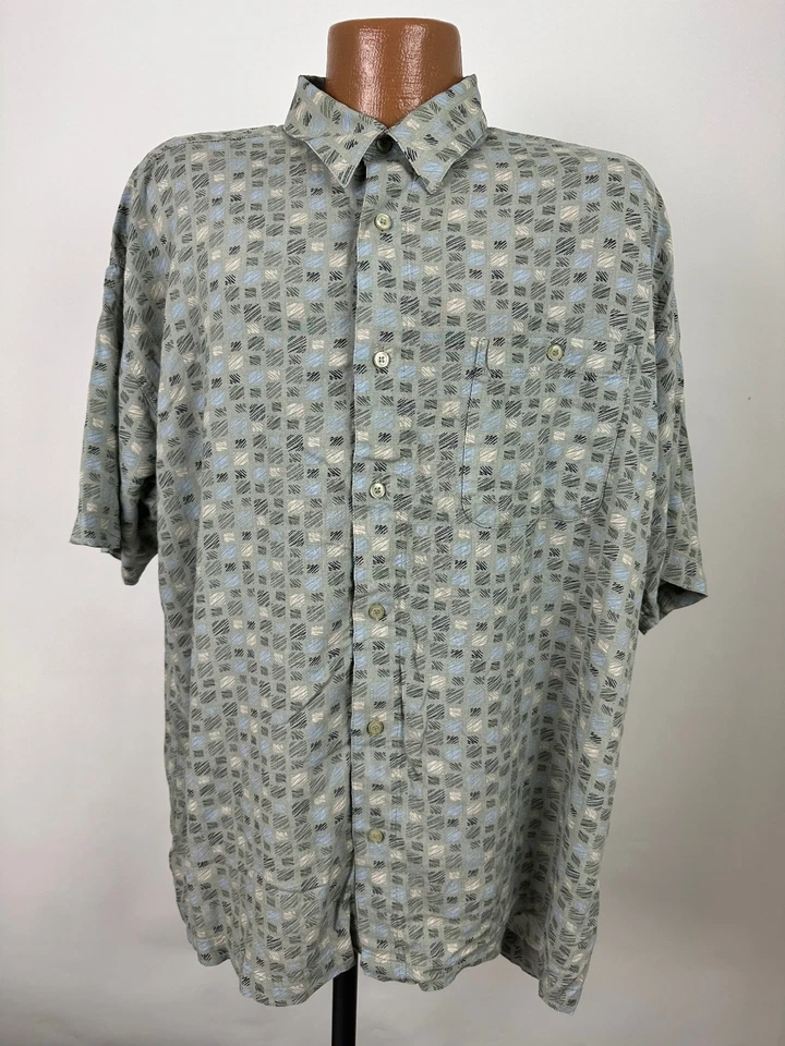 Camisa geométrica vintage años 90 para hombre 2XL salvia garabato cuadros abotonada Knightsbridge Foto 2 de 4