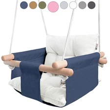 Canvas Baby Swing Wooden Hanging Swing Seat Chair with Safety Belt Durable Baby