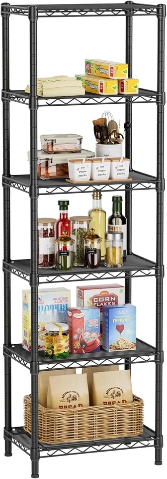 Estantes de almacenamiento ajustables de 6 niveles huecos de malla estrecha estante utilitario de metal negro nuevo Foto 4 de 4