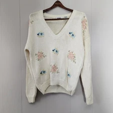 Vintage Gitano Floral Knit Sweater M Cottagecore Grannycore Soft Girl Y2K Pastel