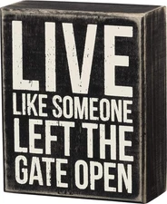 Primitives by Kathy Box Sign, 5 x 4-Inches, Live Like Someone Left Gate Open