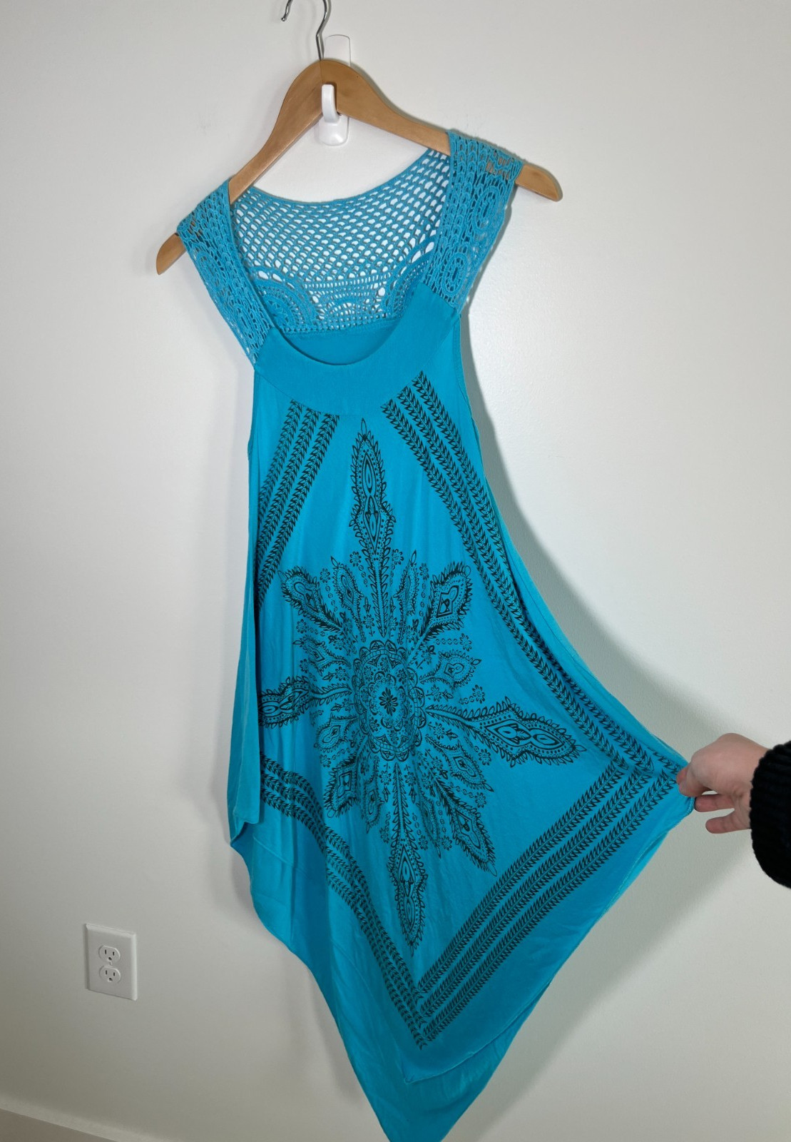 Womens Y2K Maxi Dress Blue Fairy Boho Asymmetrical Hem Crochet Flowy No Size