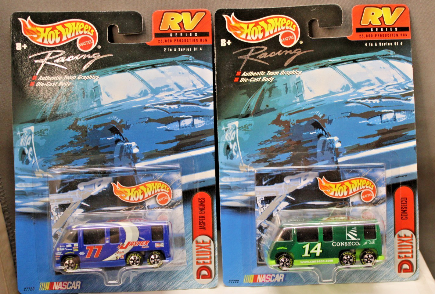 2000 HOT WHEELS RACING MINT ON CARD RV SERIES LOT OF 2 JASPER & CONSECO TEAM   z