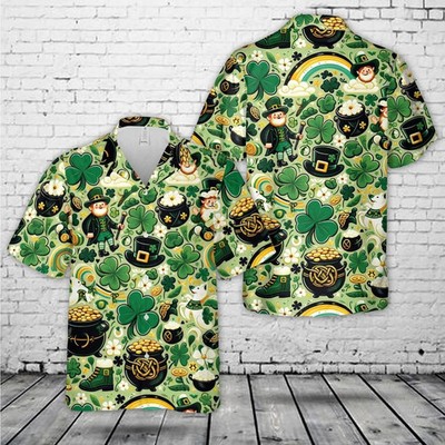 Shamrock Patrick s Day 3D Print Hawaiian Shirt Green Short Sleeve