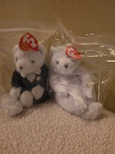 TY Beanie Baby BRIDE GROOM Wedding Bears In Cases Collectors