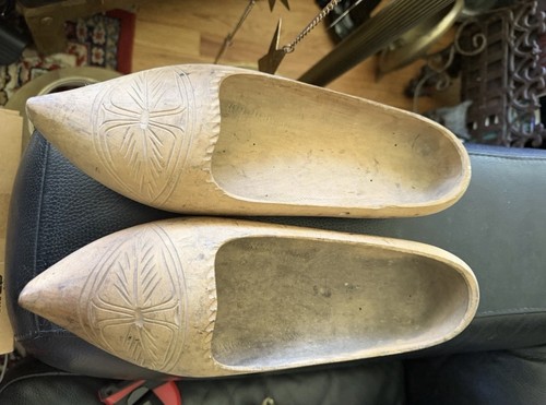 Antique Hand Carved Wooden Dutch Clogs