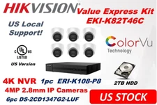 Ⲏіkvіsіon EKI-K82T46C 8CH 4K NVR w/2TB HDD & 6pc 4MP ColorVu IP Cameras