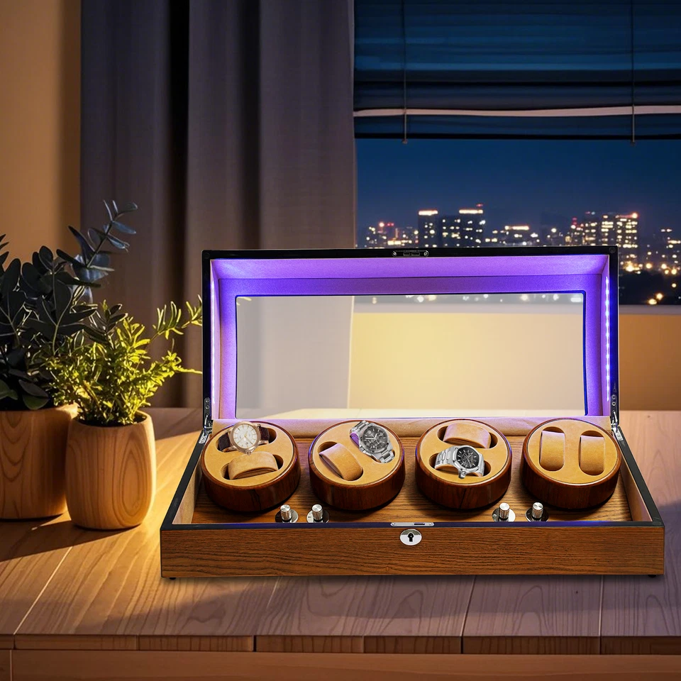 复古黑色自动手表绕线器 - 17 插槽,静音 10dB 电机,交流适配器 — 第 2/4 张图片