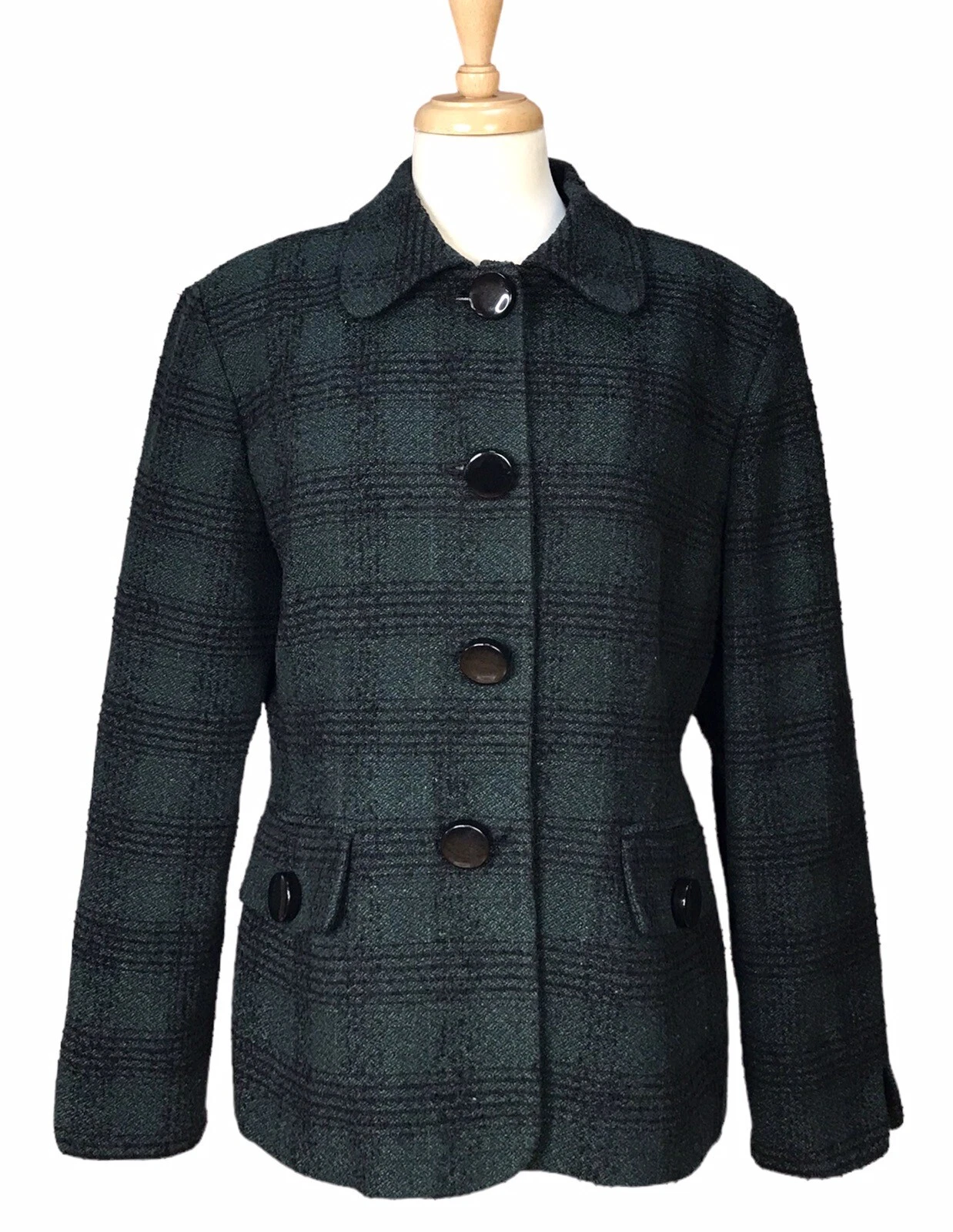 Blazer donna vintage Christian Dior anni 90 plaid tweed verde made in USA taglia 16