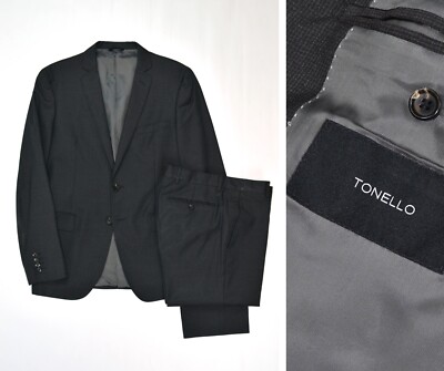 Tonello Wool Herren Anzug dunkelgrau zwei 2 Knöpfe Größe 50