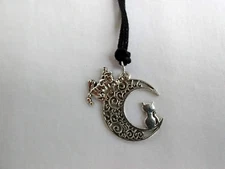 Cat Crescent Moon Pendant Necklace 28" Women'sBoho Jewelry US Gift  Seller