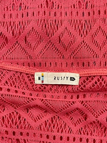 RUSTY Cover-Up Kaftan Lace Drawstring Waist Fuschia Batwing Beach Swim Size M - Picture 10 of 15