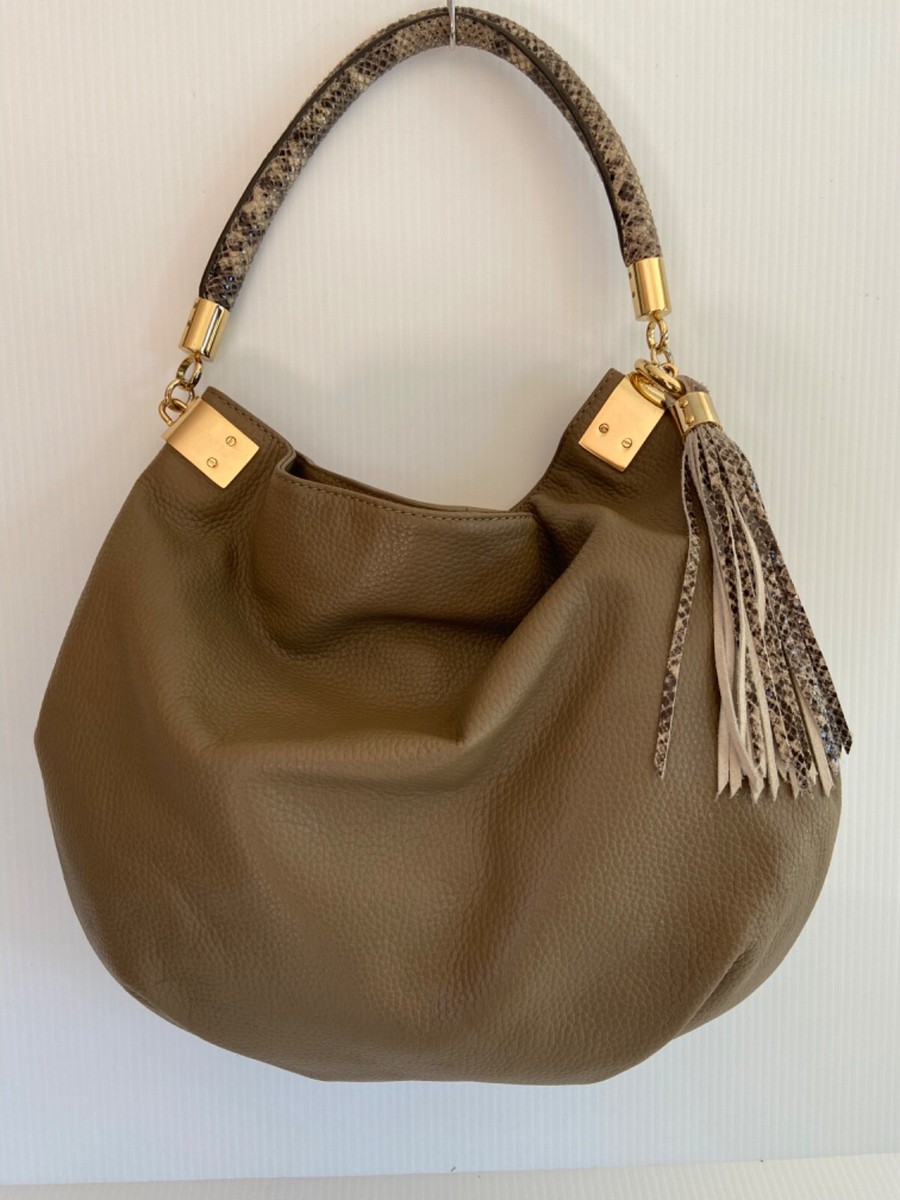 バッグ appreciate HALOGEN Brown Pebbled Leather Tassel Purse Shoulder Bag Tote