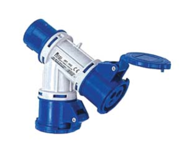 Adattatore industriale con spina cee e due prese cee ip44 - 16a colore blu