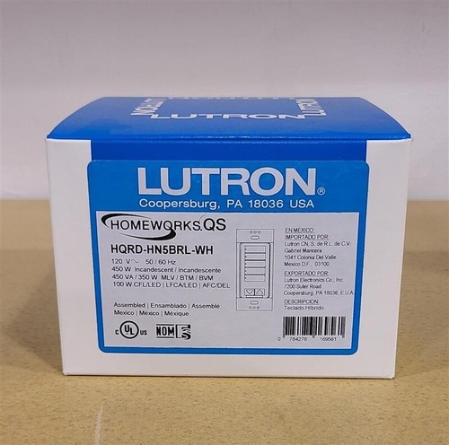 Lutron (HQRD-HN5BRL-WH) HomeWorks QS RF - 5 Button, Raise / Lower - White