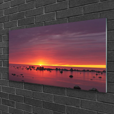 Tableau Déco Paysage Mer Et Soleil - Impression Sur Verre Acrylique 100x50 Cm - Style Moderne