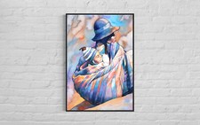 Quadro acquerello vestito tradizionalmente donna quechua Perù (originale incorniciato)