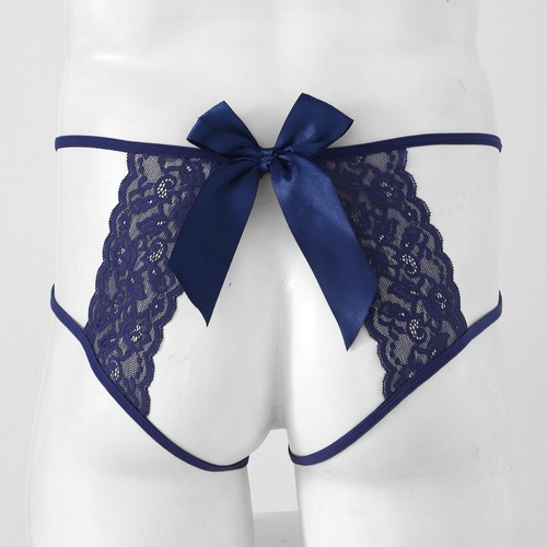 Men Lace Briefs Low Rise G-String Crotchless Sissy Crossdress Gay Underwear Sexy - Picture 49 of 145