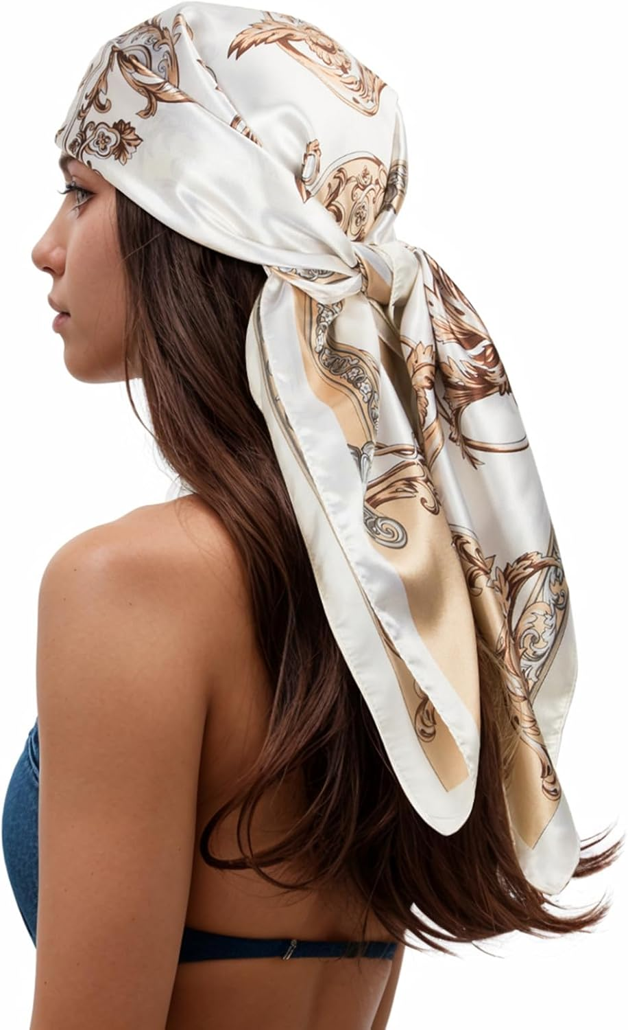 RIIQIICHY Womens Silk-Like Printed Square Head Scarf Hair Wrap