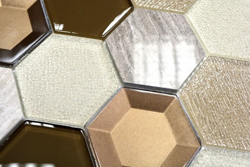 Glasmosaik Naturstein Mosaikfliese Hexagon Braun Beige 11E-77_b | 1 Mosaikplatte - Picture 2 of 4