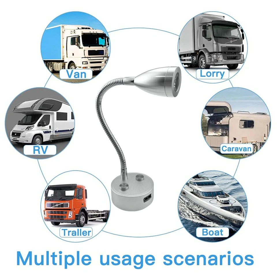 LED Reading Lights USB Charging Bedside Lamp RV Yacht Touch Lamp Dimmable Light - Image 3 of 4