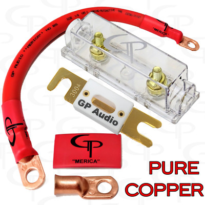 CERAMIC 300 AMP ANL Fuse Holder INLINE INSTALL KIT 1/0 AWG GAUGE COPPER RED