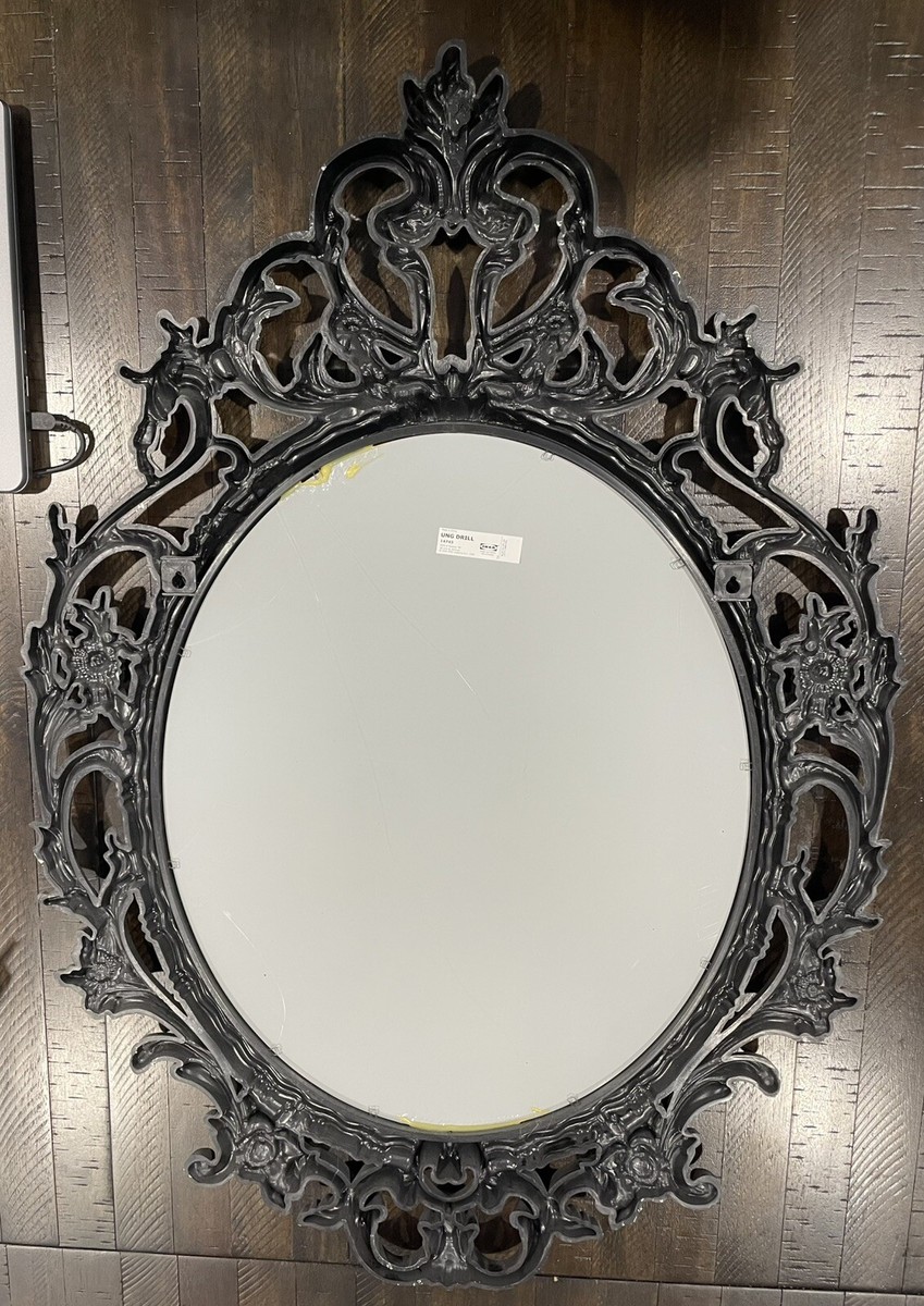 IKEA UNG DRILL Black Oval Mirror | eBay