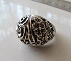 Heavy Ladies Vintage BARSE .925 Sterling Silver Ring w/ Floral Pattern Size 6.75