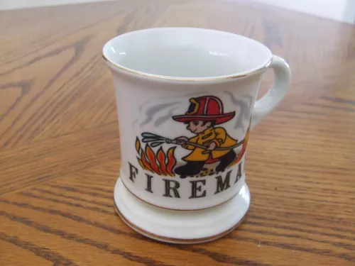 Vintage FIREMAN Coffee Cup/Shaving Mug, by  Lefton China, Hand-Painted Japan EUC