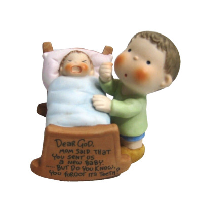 Enesco Dear God Kids New Baby But you forgot his teeth  Figurine 3.5''s  1982