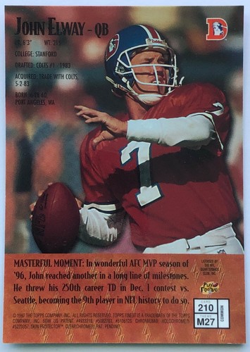 JOHN ELWAY 1997 Topps Finest MASTERS #210 w/coating DENVER BRONCOS Free Shipping - Picture 2 of 2