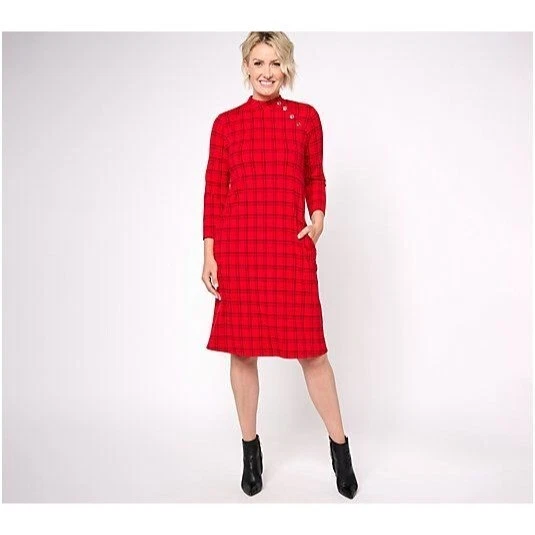 Susan Graver robe en tricot suprême simulé bouton rubis écarlate XX petit