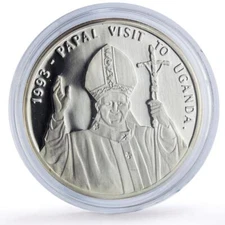 Uganda 10000 shillings Papal Visit Pope John Paul II Religion silver coin 1993