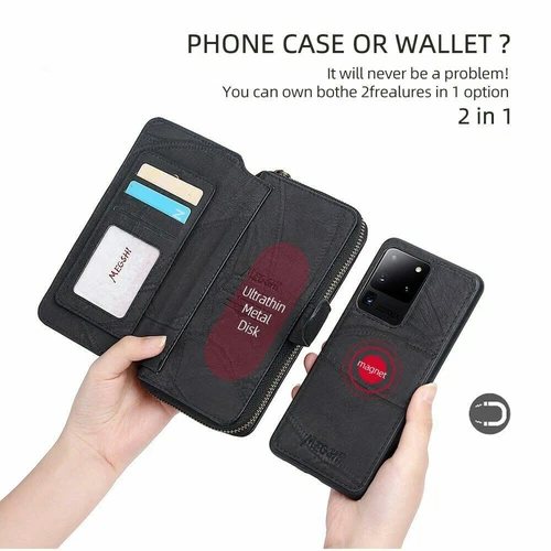 Luxury Leather Wallet Zip Coin Purse Card Flip Case For iPhone 16 Pro 15 14 13 - Picture 3 of 10
