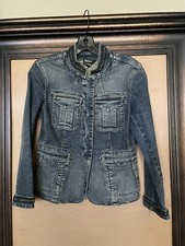 DKNY Blue Denim Jacket with Black Bead Trim - size 4