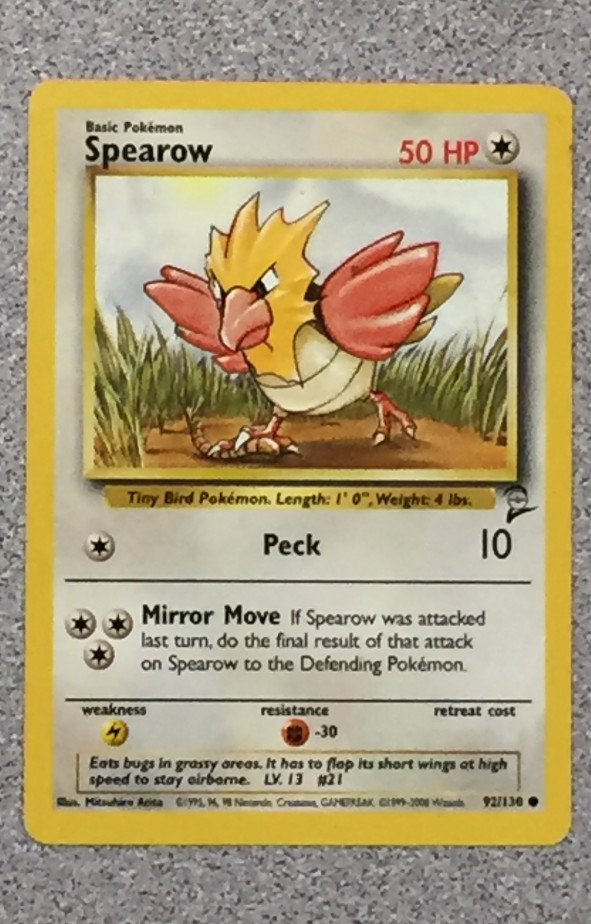 POKEMON - SPEAROW 92/130 - BASE SET 2 - COMMON - LIGHT PLAY