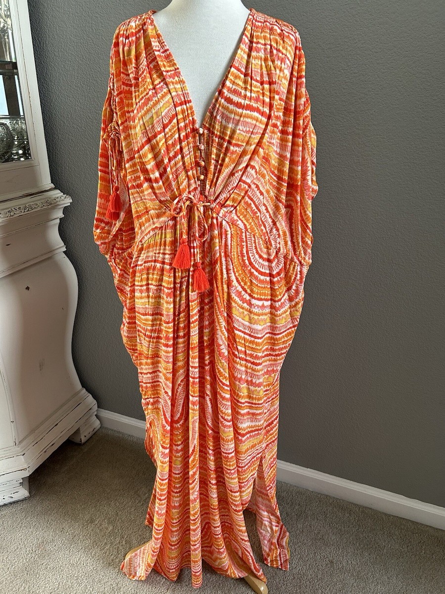 Dress Forum Los Angeles Maxi Dress Kaftan Kimono Boho Tasseled Large EUC